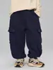 Inverno 2025 Novas Roupas Infantis Calças de Moletom Largas com Forro de Lã para Crianças Maiores Calças Cargo Casuais Engrossadas Tendência
