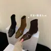 Primer Encuentro Temporada Estilo Coreano Retro Gamuza Cruzada Tacón Grueso Adelgazante Botines Cortos Mujer Otoño Invierno Cremallera Trasera Botines Cortos