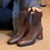 Botines de tacón grueso estilo coreano, ajuste ceñido, para mujer, nueva colección otoño/invierno 2026, botines elásticos, botas de mujer a la moda y retro