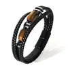 Pulsera de Piedra Ojo de Tigre Popular Transfronteriza Europea y Americana para Hombre Pulsera de Cuerda de Cuero Multicapa Pulsera de Piedra Hebilla Magnética Pulsera Antiestática