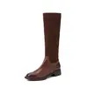 Botas de piel de vaca con tacón de ~3 cm para mujer, piel genuina, nuevo estilo otoño/invierno, botas altas hasta la rodilla, punta redonda, botas de caña alta, botas de montar