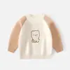 Suéter de Punto con Forro de Felpa Oso Pequeño para Niños, Invierno Dibujos Animados Bordados Capa Base Engrosada, Suéter Cálido de Felpa para Niños