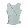Nuevo top sin mangas de verano estilo europeo y americano para chica sexy con escote en V cruzado, estilo puro deseo, ajustado, corto, adelgazante, para mujer
