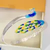 Pulsera de Pavo Real de Color Esmalte Artesanal Plata Estilo Étnico Personalizado Cloisonné para Madre Pulsera de Pavo Real Colorida