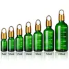 Botella gotero de 30 ml con punta de goma para dispensar aceite esencial, botella gotero con veta de madera, botella de vidrio verde de 15 ml con gotero de escala serigrafiado