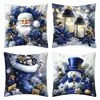 Ambiente Festivo Navideño Azul Papá Noel Muñeco de Nieve Elementos de Regalo Funda de Almohada Impresa Digitalmente Venta al por Mayor