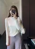 Camiseta de Manga Larga Versátil Cálida Adelgazante Amigable con la Piel Doble Cara de Polar a Juego para Mujer Camisa Básica Otoño Invierno Nuevo G092213