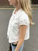 Camisa de Muñeca Estilo Coreano para Mujer 2026 con Botones Redondos Grandes de Doble Fila, Mangas Cortas, Mangas Acampanadas, Top para Mujeres Petites, Venta al por Mayor de Nicho