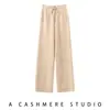 Pantalones de Cachemir Minimalistas de Pierna Ancha de Tiro Alto para Mujer, Cordón, Pantalones Casuales de Punto con Caída, Adelgazantes, Versátiles, Pantalones Largos Sueltos