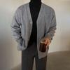 Cárdigan de punto estilo universitario MYQ para hombre, abrigo grueso y cálido de invierno, estilo coreano holgado y relajado, suéter de cuello en V