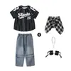 Conjunto de Dança de Rua para Menina Jeans Largo Conjunto de Manga Curta para Menino Crianças Hiphop Performance Dança de Rua Roupas da Moda para Crianças