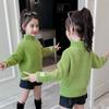 2023 Novo Suéter Infantil de Veludo de Vison para Meninas Coreano Malha Forrada de Lã Camisa de Base Engrossada Camisola de Gola Alta Branca