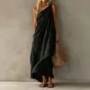 Vestido liso de estilo francés transfronterizo, nueva colección de ropa para mujer verano 2026, elegante vestido largo sin mangas con un solo hombro y fruncido