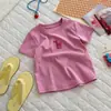 Camiseta Infantil Xie Jinmao para Niñas 2026 Nueva Dulce de Manga Corta, Camiseta Especial Bordada con Marca de Agua de Dibujos Animados de Algodón Puro para Niña Pequeña