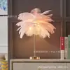 Luminária de Mesa Recarregável com Penas de Avestruz e Palmeira Estilo Nórdico de Luxo para Quarto, Mesinha de Cabeceira, Presente
