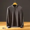 Camisa Polo Gruesa de Cachemir 100% Puro, Tejida Fina de Terciopelo Baicai, Capa de Aire, Manga Larga Lisa para Hombre, Negocios, Cachemir