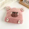 Gorro de bebé, lindo y adorable para otoño e invierno, cálido y acogedor, gorro de punto para bebés y niños pequeños, unisex, engrosado con diseño de oso bordado