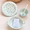 Juego de Vajilla para Uso Doméstico Primer Nevado Tazón de Cerámica Juego de Tazones de Alto Valor Juego de Vajilla para Una Persona Tazón de Arroz Plato Tazón de Postre