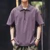 Camisa Polo Masculina de Verão Versátil Patchwork Manga Curta Corte Solto Tendência Vintage Nova Meio Zíper Gola Reversível Camiseta Casual para Homens