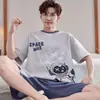 Pijama Masculino de Verão, Shorts de Manga Curta, Estilo Cartoon Solto para Estudantes Plus Size, Conjunto Casual para Casa Juvenil