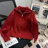 Estilo Coreano Viento Perezoso Cuello Retorcido Holgado Cremallera Doble Suéter Cálido Para Mujer Invierno Aspecto Delgado Color Sólido Top Versátil