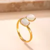 Joyería de Acero de Titanio de Venta Caliente Transfronteriza, Anillo Abierto Geométrico Ultra Fino de Piedra Natural, Anillo Sencillo y de Moda de Acero Inoxidable para Parejas