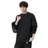 Camiseta de Manga Larga Talla Grande para Hombre Otoño 2026 Nuevo Estilo Americano Color Sólido Diseño Desestructurado Cuello Redondo Sudadera Capa Base