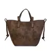 Bolsa Tote Grande de Couro Sintético Estilo Retrô Coreano para Mulheres Outono Inicial 2025 Versátil para o Dia a Dia Bolsa Lateral Bolsa de Ombro Casual