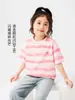 Camiseta de Manga Corta Zuoxi para Niñas Ropa de Verano para Niños Nuevo Estilo 2026 Top Rayado de Algodón Puro para Niños de Talla Mediana y Grande Manga Media de Verano