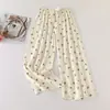 Pantalones de pijama de seda de algodón para mujer, de talla grande, finos y holgados, para uso en Internet, para embarazadas, con pierna ancha