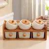 Conjunto Criativo de Potes de Cerâmica para Temperos para Cozinha Doméstica, Conjunto de Seis Peças Estilo Japonês com Frascos de Temperos e Pote de Sal