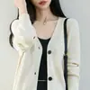 Cardigã de malha 100% algodão estilo casual para mulheres, casaco suéter solto e grosso, top base quente