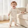 Conjunto de ropa de otoño de algodón puro tipo suéter para bebé, conjunto de dos piezas sin costuras de clase A para primavera y otoño para niños y niñas