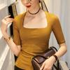 Primavera y verano nuevo top de manga de malla con camisa básica de estilo extranjero, camisa de cuello cuadrado, productos europeos