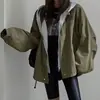 2026 Chaqueta de Trabajo Casual Suelta Desmontable con Capucha y Cuello Falso con Cremallera Dongdaemun Coreana