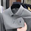 Polo de Algodón Puro de Manga Larga Transfronterizo para Hombre 2025 Otoño Nuevo Solapa Bordado Transpirable Moda Casual Camiseta de Hombre