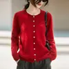 Nuevo Cárdigan de Punto para Mujer 2026 Otoño/Invierno, Mezcla de Lana Cachemira, Cuello Redondo, Manga Larga, Color Sólido, Suéter de Lana Cepillada