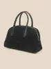Bolsa Bowling de Couro Camurça Coreana de Nicho High-End Primavera/Verão 2026 Bolsa Boston Feminina Retrô Simples Elegante