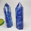 Prisma hexagonal de piedra de fundición azul cristal artificial prisma hexagonal de un solo punto piedra de fundición azul Artesanías de cristal adornos venta al por mayor