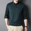 Camiseta de Manga Larga de Seda de Hielo para Hombre, Camisa Polo Delgada de Corte Holgado para Primavera y Otoño, Top Casual de Negocios para Hombre