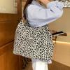 Bolso de Hombro con Cordón de Pana con Estampado de Leopardo Retro Coreano Moda Gran Capacidad Bolso Sobaco Bolso de Mano Casual Versátil Bolso Tote