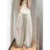 Pantalones de pierna ancha de lunares color marfil con cintura alta para mujer, estilo fino de verano, aptos para petite, holgados y favorecedores, pantalones casuales de lino tipo guadaña