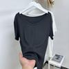 ¡Playera Fresca de Cupro Seda Blanca para Mujer! Top Versátil de Verano Drapeado con Cuello U Grande Color Puro Aspecto Adelgazante Camiseta con Manga Corta y Mascarilla