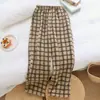 Pantalones de pijama para mujer Otoño/Invierno, Estilo Vintage Fair Isle, Forro polar, Gruesos, Cintura elástica, Pantalones casuales para caminar, Adecuados para usar al aire libre, Pantalones para casa
