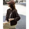 Em Estoque Frete Grátis Deslocamento Outono/Inverno 2025 Estilo Coreano Urbano Gola Alta Bolso Lateral Cardigan Solto Petite Jaqueta Feminina