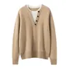 Tejido de Cachemir 26 Otoño/Invierno Nuevo Estilo para Mujer de Dos Piezas Falsas Capa Base Color Bloque Versátil Suéter Cálido de Punto