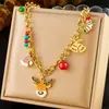 Collar con múltiples colgantes de corazón, sol, luna, elefante estilo europeo y americano, collar de esmalte colorido, cadena para clavícula de acero inoxidable chapado en oro para mujer