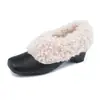 Zapatos de Ballet de Felpa de Nuevo Estilo de Invierno con Punta Cuadrada para Mujer, con Aumento Oculto de Altura, Zapatos de Algodón Cálidos y Adelgazantes, Tacón Grueso, Zapatos de Boca Baja