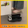 Sapatos de Salto Alto Estilo Francês com Fivela Quadrada de Strass para Mulheres, Temporada Primavera e Outono 2026, Elegantes Sapatos Pretos de Camurça com Bico Quadrado para o Dia a Dia