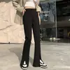 Calça Casual Preta Flare de Cintura Alta Plus Size para Mulheres, Primavera e Outono 2026, Cobre o Quadril, Emagrecimento, Saia Cropped com Fenda